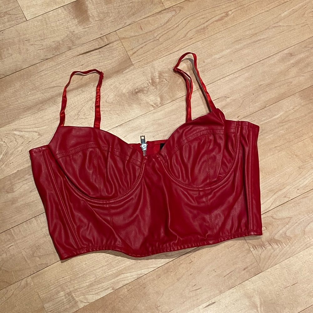 Red Vegan Leather Corset